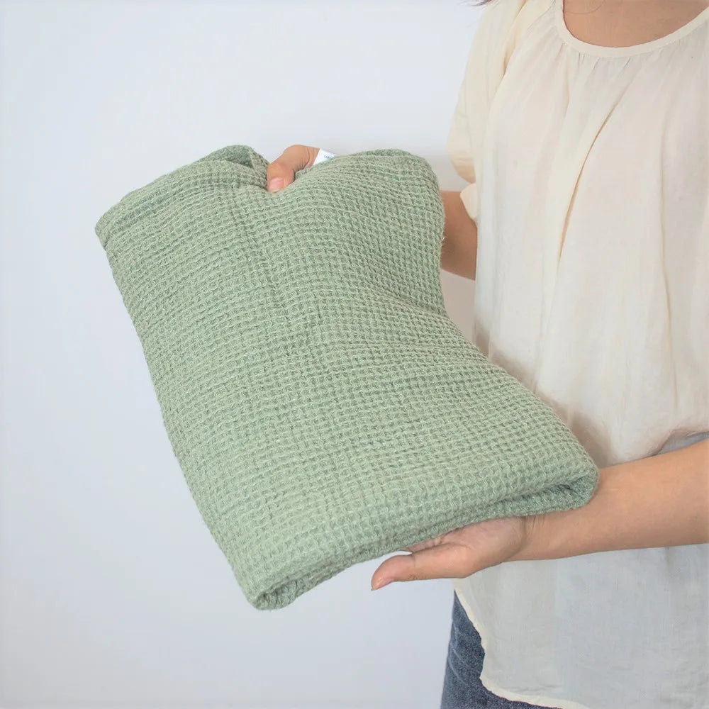 Ready to Ship Weave Sage Linen Waflle Bath Towels Support Custom logo Labels