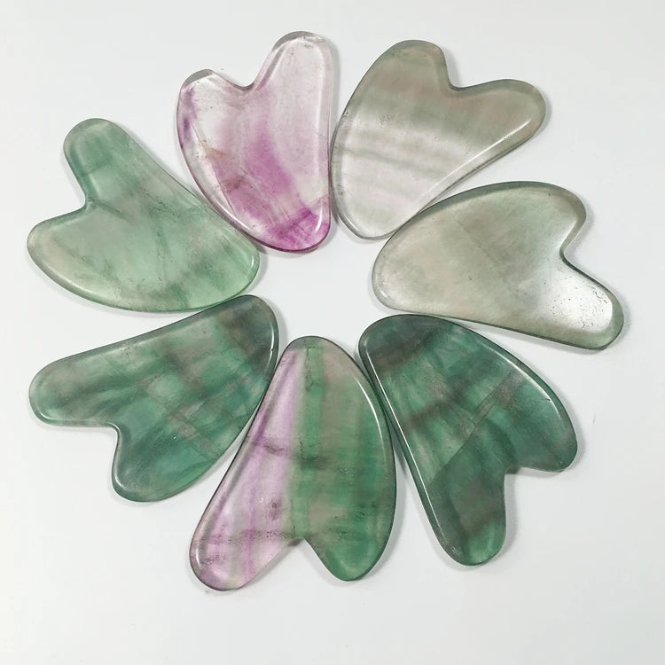 Hot Selling Private Label Customized Body Scraping Massage Tools Facial Crystal Fluorite Heart Shape Gua Sha