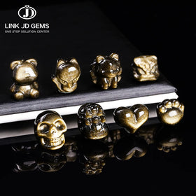 JD Natural Stone Gold Obsidian Carved Bead Nine-Tailed Fox Pixiu Flower Skull Shape Charm Beads With Hole for Jewelry Making