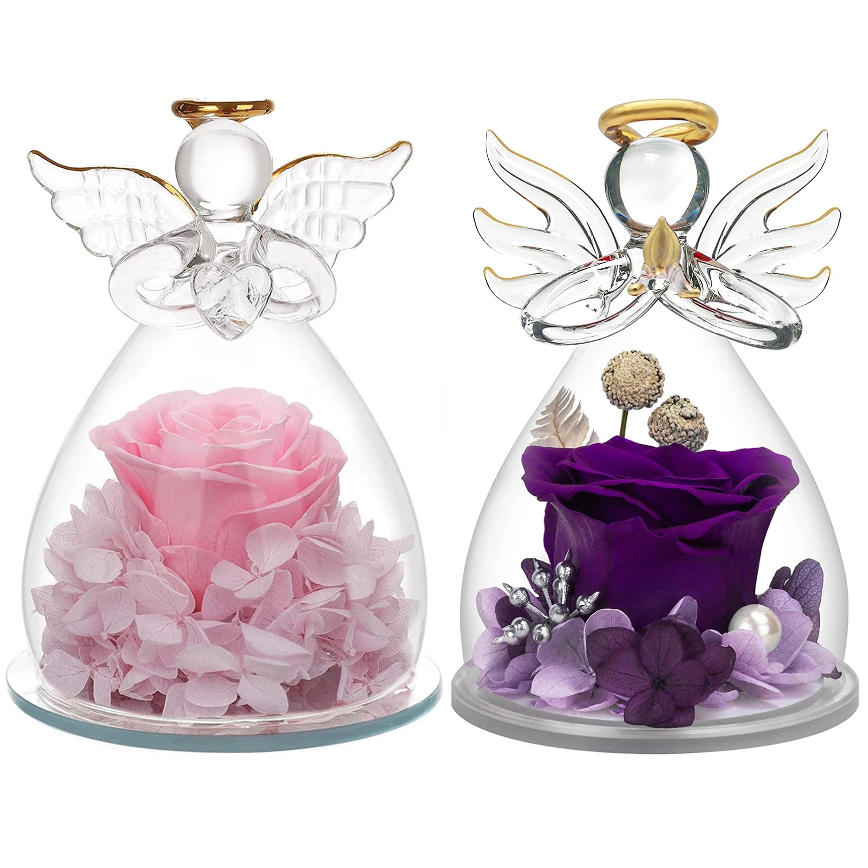 Rose Angel Preserved Flowers in Glass-Eternal Long Lasting Valentine's Day & Mother's Day Gift Custom Logo Gift Box Packaging