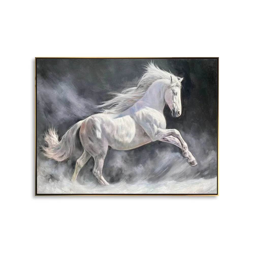 Design 100% Hand Painted Framed Canvas Wall Art Animal Oil Painting Running Beautiful Horse Painting on Canvas