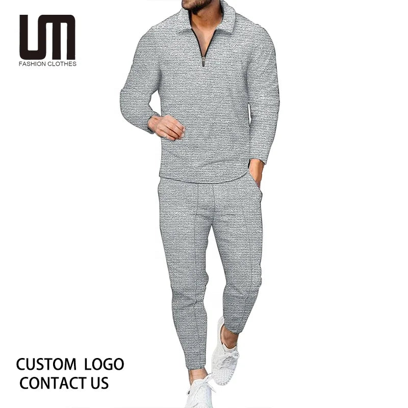 Clearance Sales Autumn Men 2-Piece Tracksuit - Long Sleeve Shirt & Pants Set (Breathable Sportswear Gym Running Suit)