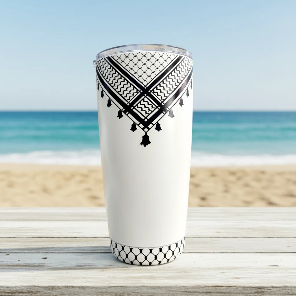 Keffiyeh Coffee Cups Kefiyyah 304SUS Steel Tumbler with Straw 20oz Kefiyyah Tumbler Design Palestine Kufiyya Kufiyah Cups