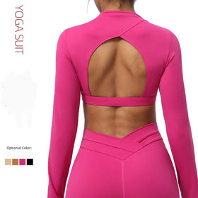 New Wholesale Women Compression Soft Stretchy Lightweight Long Top Open Back Cropped Yoga T Shirt With Padded