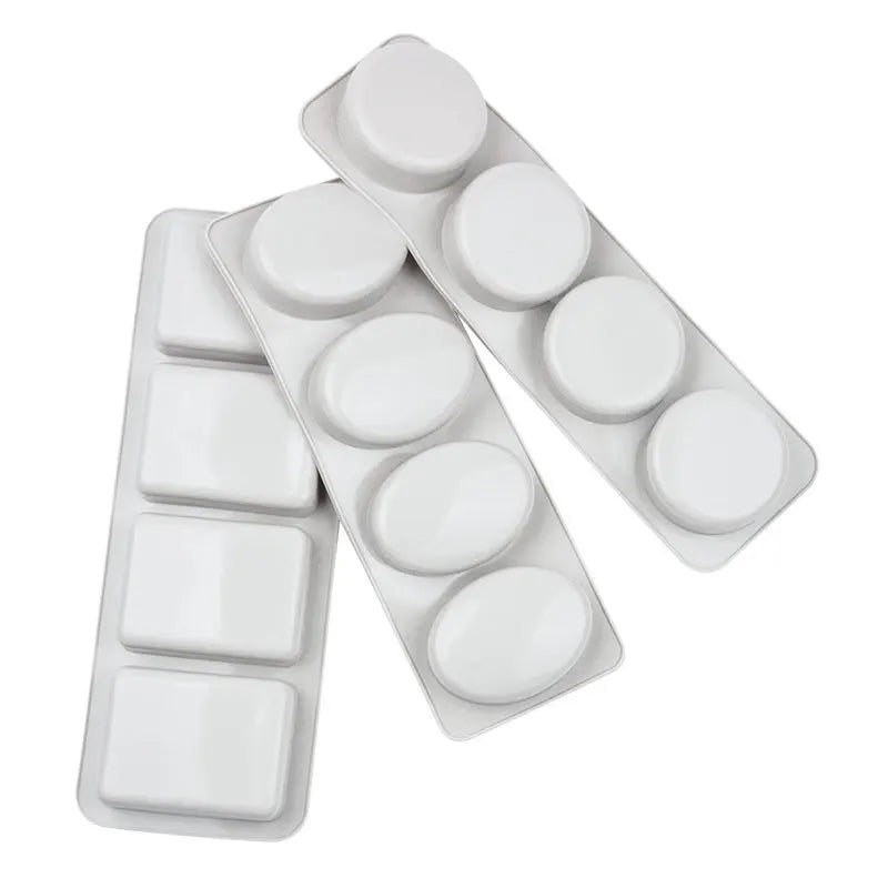 4 Cavity Soap Molds Handmade Lotion Bar Rectangle Oval Round Reusable Silicone Soap Making Molds
