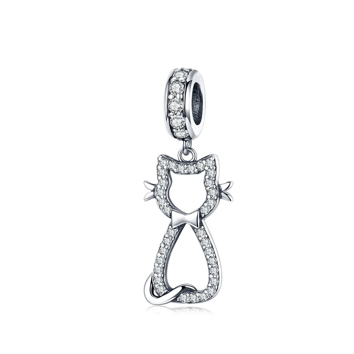 Fashion Sweet Cat Animal Dangle Charm 925 Sterling Silver Zircon Beads Fit Original DIY Bracelet Silver 925 Jewelry SCC1162