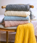 Plaid Style Colorful Thick Knitted Blanket With Tassel 100% Acrylic Fiber Super Soft and Warm Luxury Throw for Bed Sofa