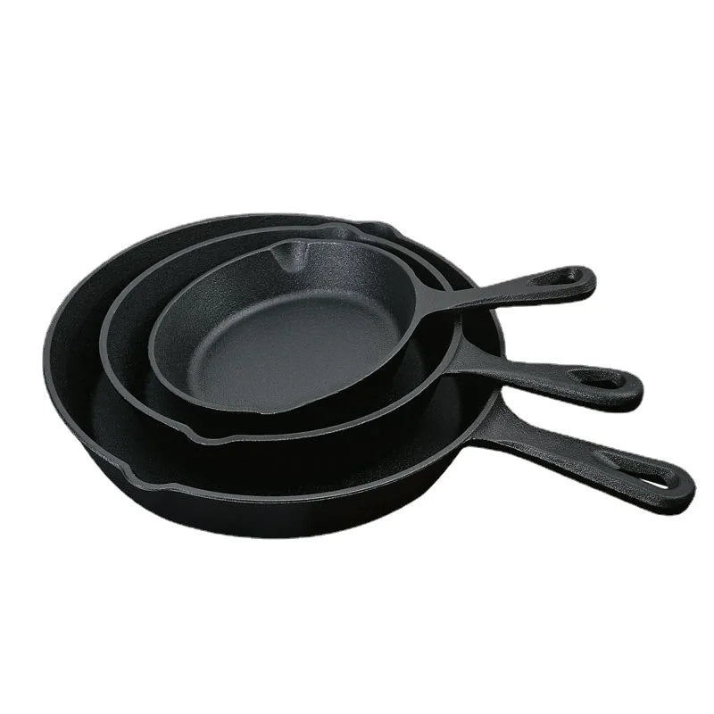 3pc Set Cast Iron Round Cookware Frying Pan Pre-Seasoned Cast Iron Skillet With Long Handle