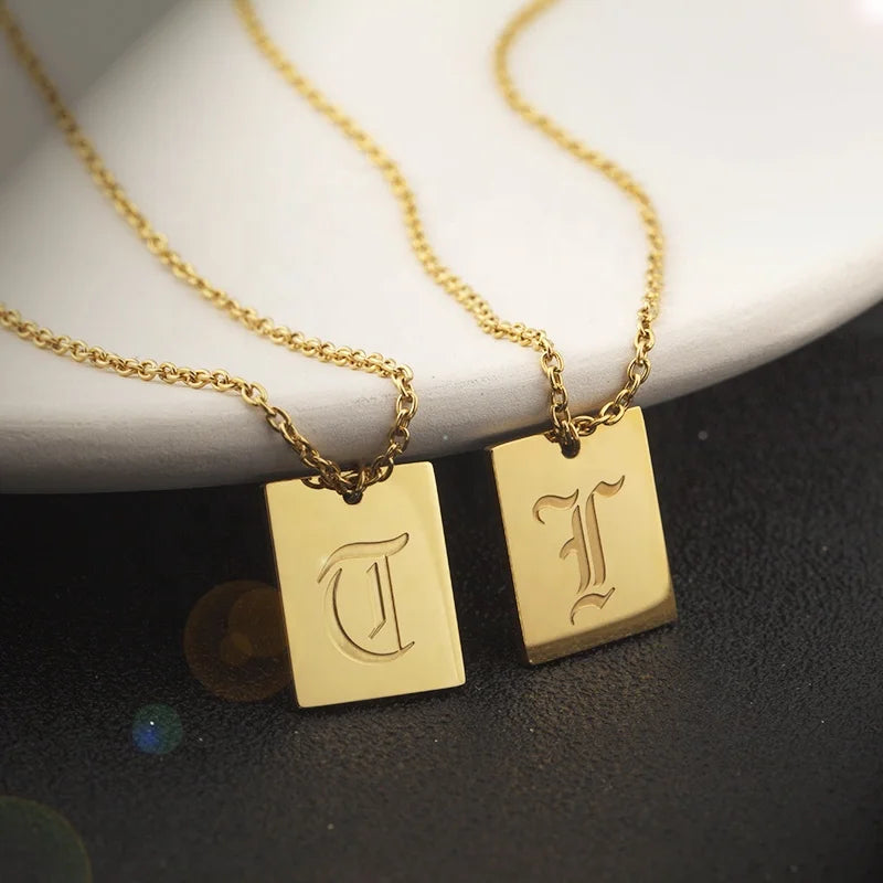 Wholesale Trendy Adjustable 18K Gold Plated Stainless Steel Initial Letter Pendant Necklace