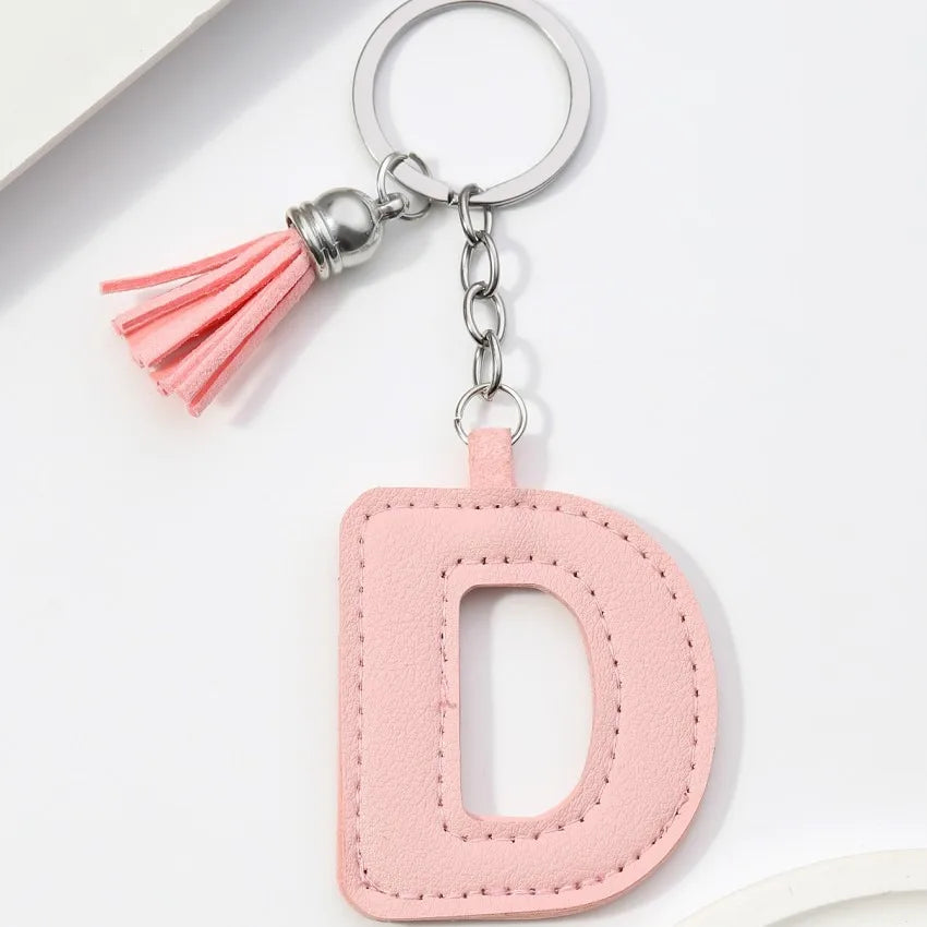 2025 Cute PU Leather 26 English Letter Keychain Colored Leather Fringe Single Letter Pendant