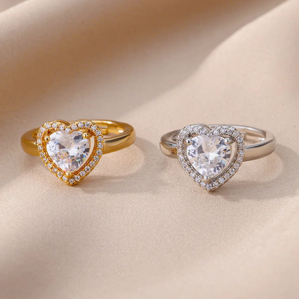 Ywxs Wholesale Newest Stylish 18k Gold Plated Rhinestone Crystal Heart Ring Elegant Cz Cubic Zirconia Heart Ring for Women Girls