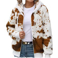 Custom Cow Print Fleece Velvet Women's Coat Long-Sleeved Zipper Fashion Casual Plush Hooded Jacket Winter Windbreak Hoodie