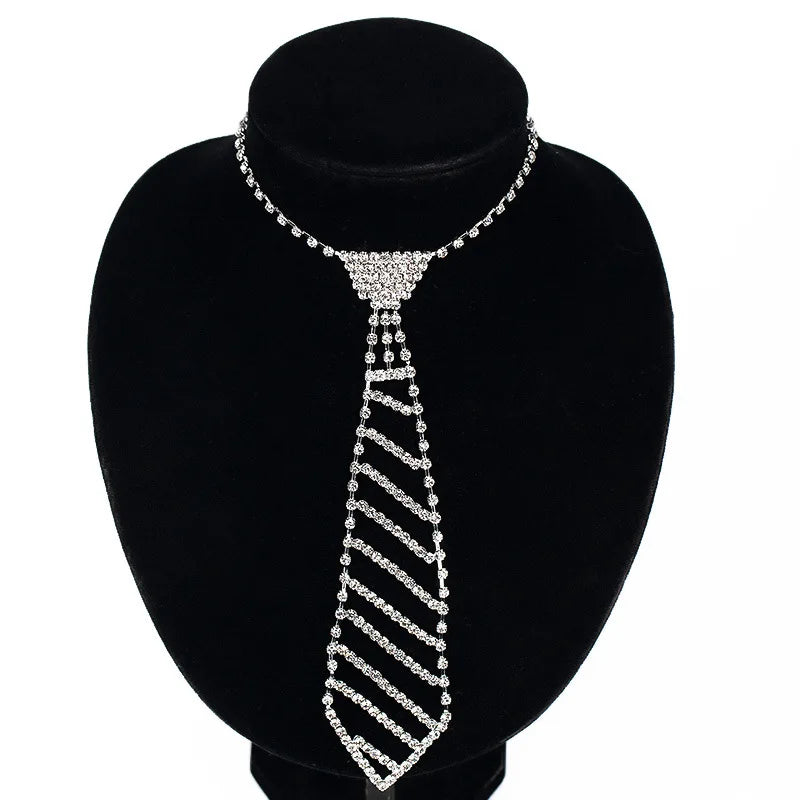 Diamond Necktie Long Necklace Women's Bow Tie Fashion Diamond Setting Clothing Necktie Necklace