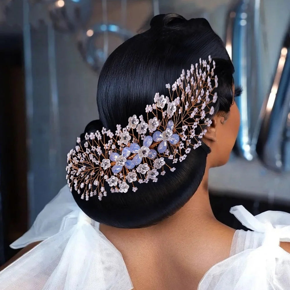 Handmade Protein Resin Rhinestone White 3D Flower Hair Accessories Headpiece Headband Bridal Hair Comb for Wedding
