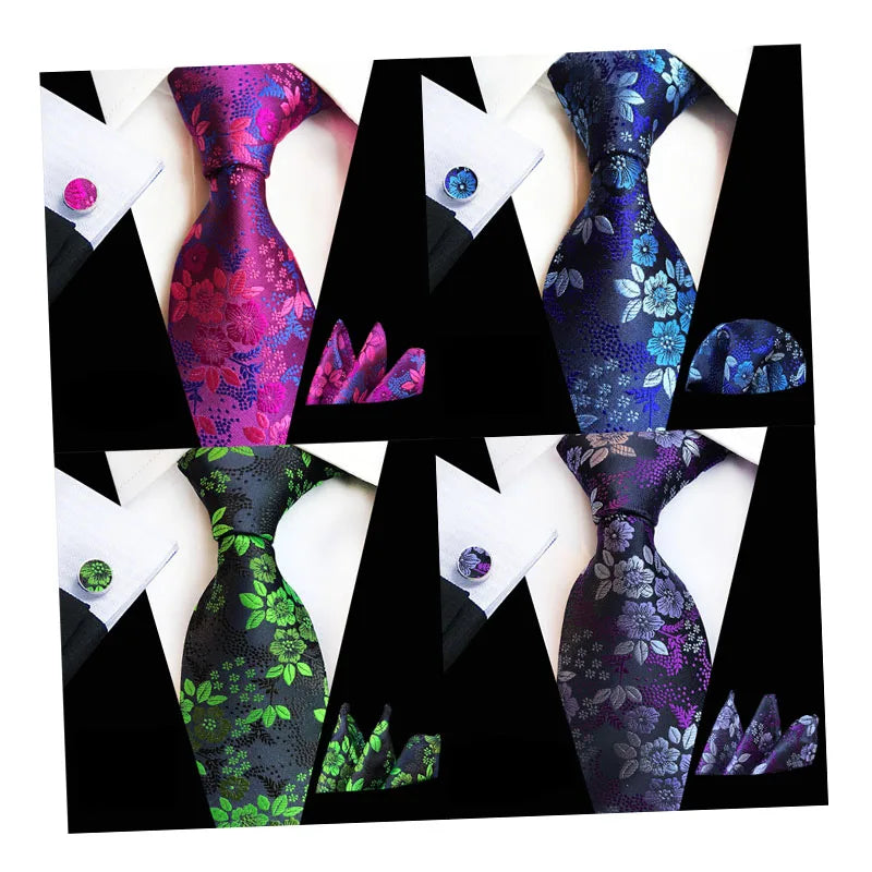 New Design Paisley Floral Ties Set Wedding Gift Sets With Handkerchief Cufflinks for Mens Business Necktie Pocket Square Suits MegaBDM