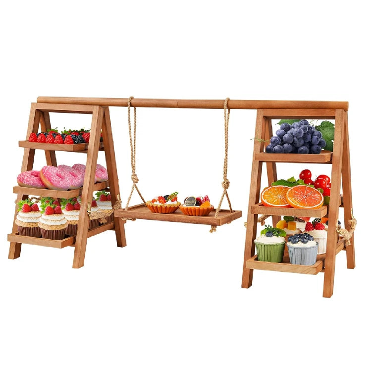 Dessert Stands with Serving Tray  Foldable 3 Tier Cupcake Display Stand for Dessert Display Wooden Cupcake Stand
