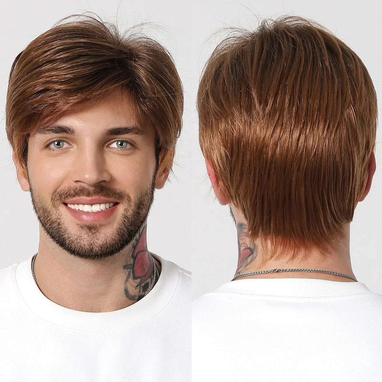 Fast Delivery Brown Men's Short Wig Layered Natural Hair Fluffy Side Part Synthetic Wig Heat Resistant Party Cosplay Wig