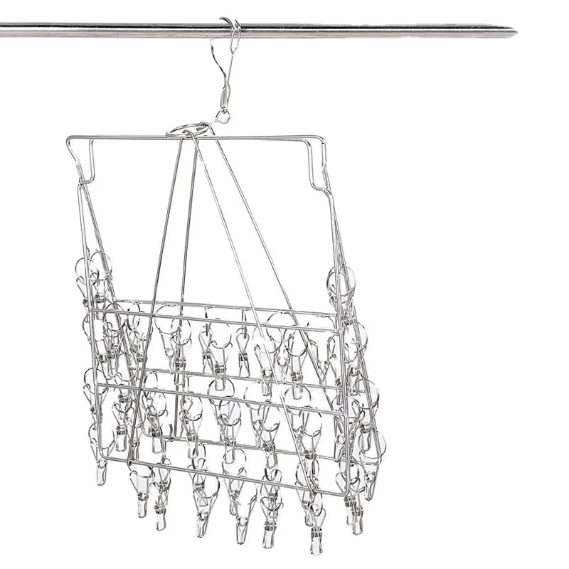 Hot Selling Modern Laundry Home Stainless Steel Folding Hanger and Sock Hanger and Underwear Hangers or Rack With 36 Clips