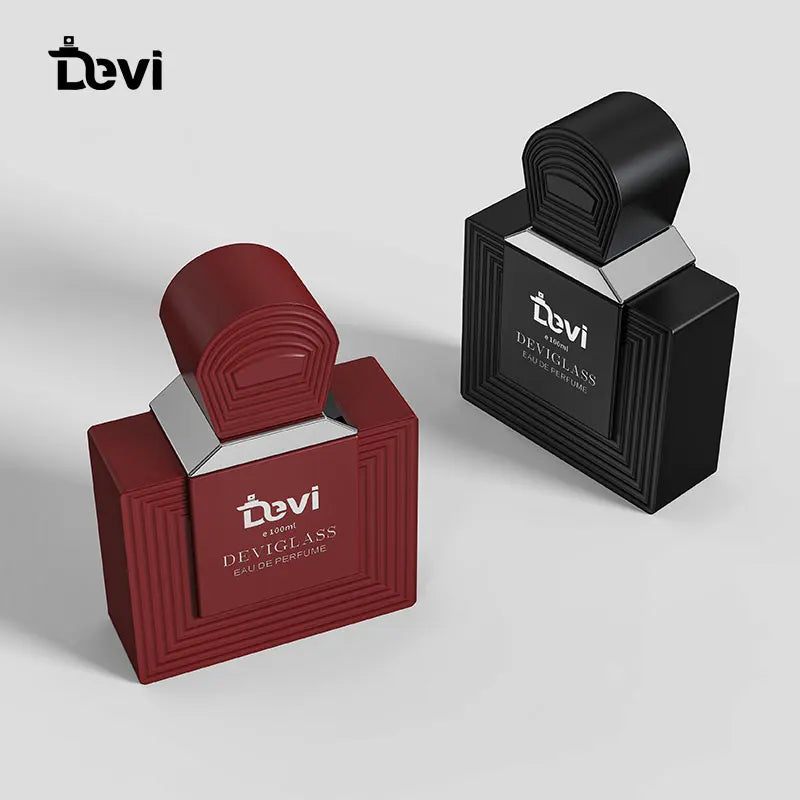 Devi Wholesalers Luxury Metallic Spray Perfume Bottles 100ml with Screen Printing Carton Packed Pump Sprayer Empty Bottles
