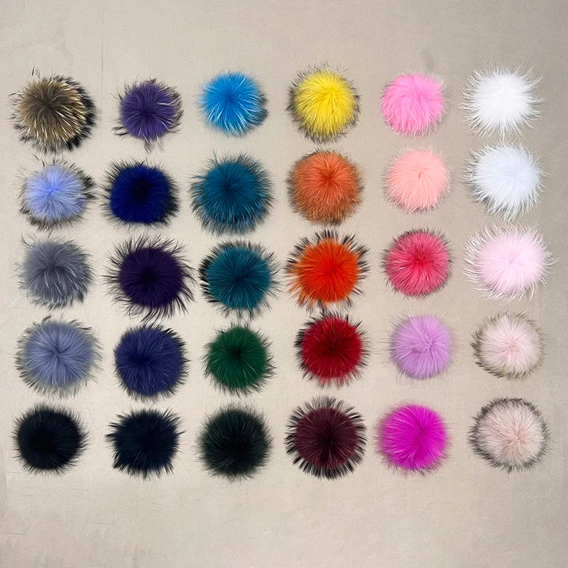 High-Quality Genuine Raccoon Fur Pom Poms Fluffy Soft Plush Multi-Color Customizable for Garment Decoration and Bag Charms