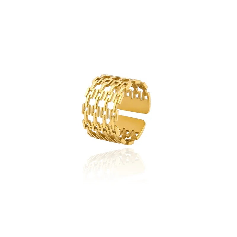 18K Gold-Plated Geometric Open Ring Fashion Jewelry for Men and Women Cuff Ring for Engagement or Gift