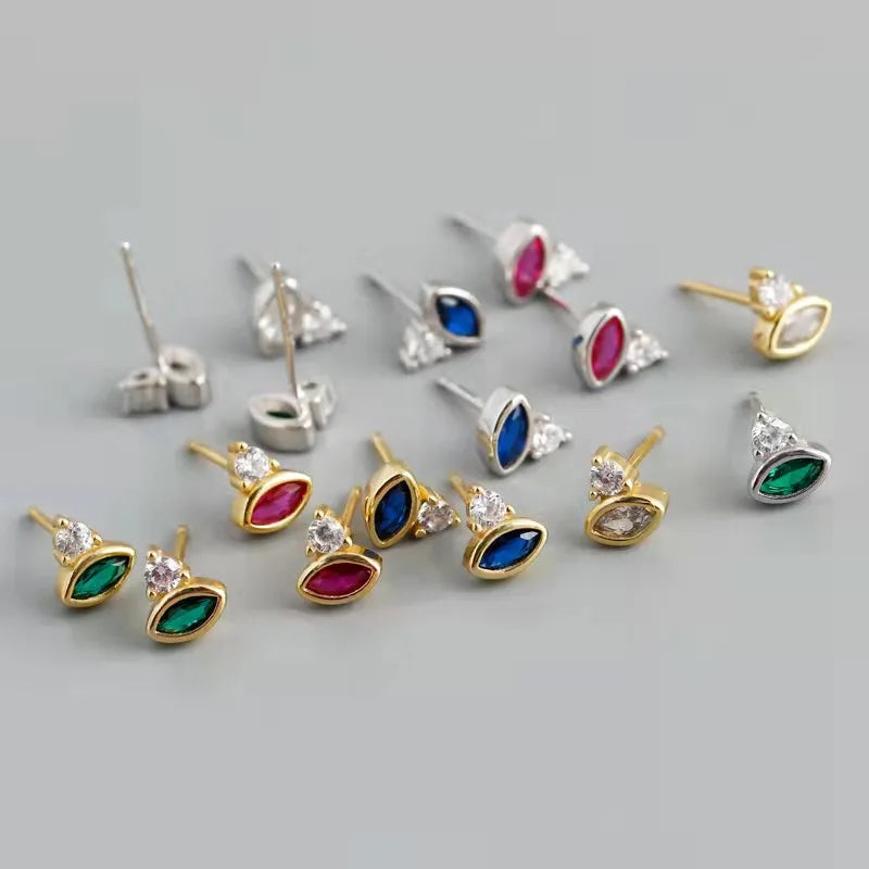 Gold Vermeil Birthstone Stud Earrings Cubic 925 Sterling Silver Earrings Zirconia With Cz Horse Eye Earring