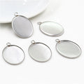 20pcs/pack 18x25mm Stainless Steel Oval Pendant Bezel Trays Cabochon Blank Base Cameo Setting DIY Necklace Jewelry Supplies