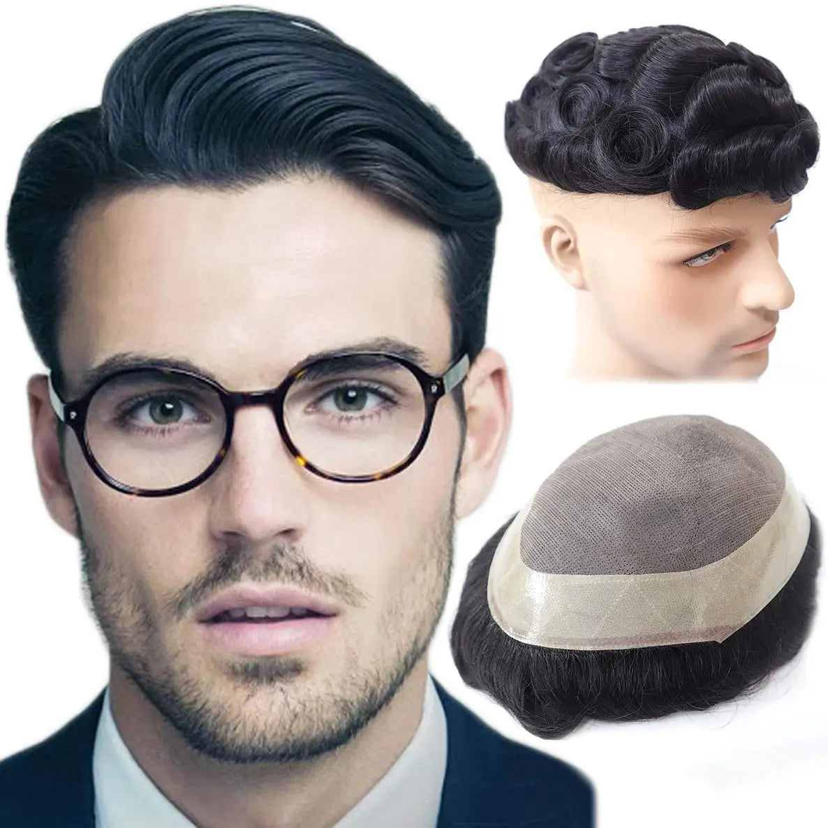 Instock 5x7 5x8 6x8 Mono Fine Durable Mono Base with 1 Inch clear Poly All Around Men Wig Human Hair Men's Toupee