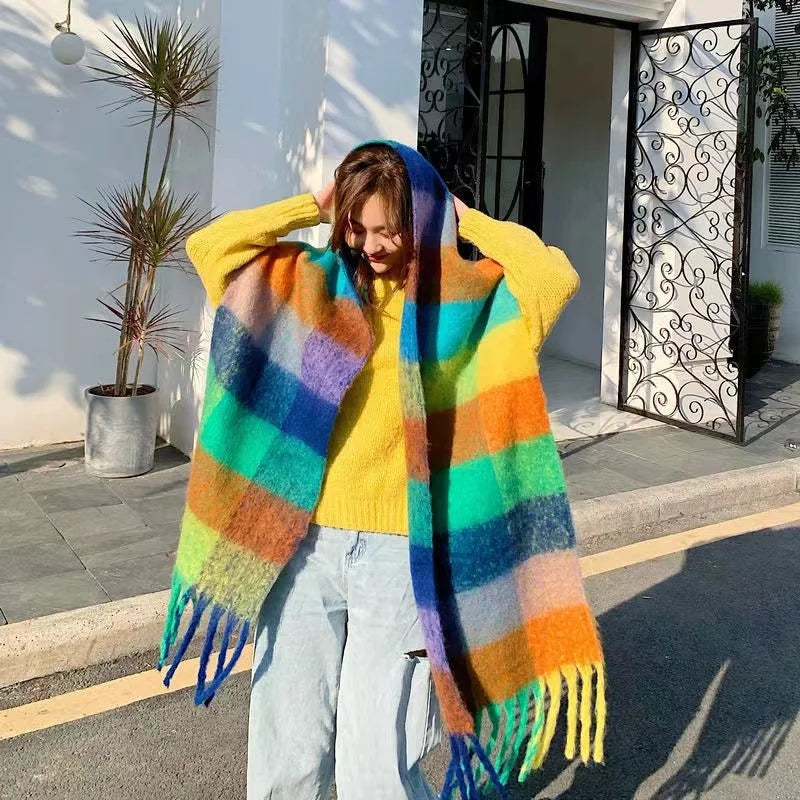 Zifeng OEM Bufandas Mujer De Senten European and American Winter Ladies Plaid Scarf Cashmere Shawl