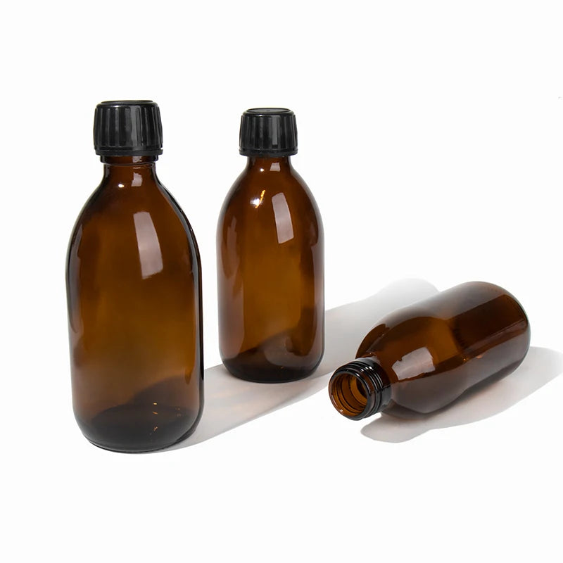Top Seller 200ml 500ml Round Amber Glass Oral Liquid Bottle with Screw Cap Screen Printed CAPOT Brand for Syrup