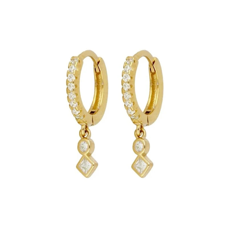 S925 Sterling Silver INS Geometric Round square Diamond All-match Earrings
