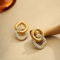 Fashion Women's 18K Gold Plated Stainless Steel Stud Earrings Geometric Trendy Design Waterproof Non-Tarnish Stylish Pearl Studs