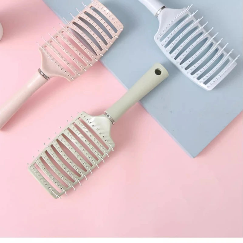 Household Curved Comb Vented Hollow Out Plastic Rib Comb Nylon Hair Brush Shaped Hair Fluffy Comb