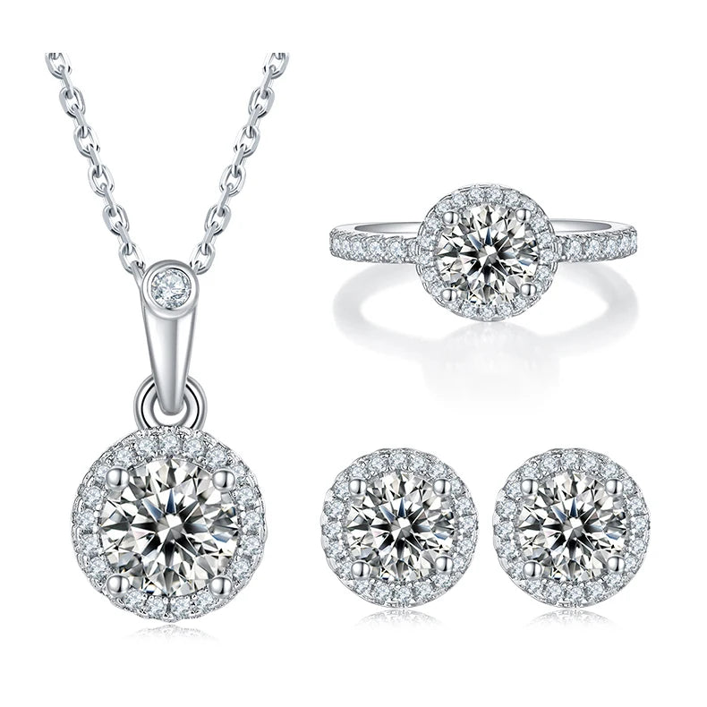 Hot Sale Halo Designs China Jewelry Wholesale 925 Sterling Silver VVS Diamond GRA Certified Moissanite Jewelry Set