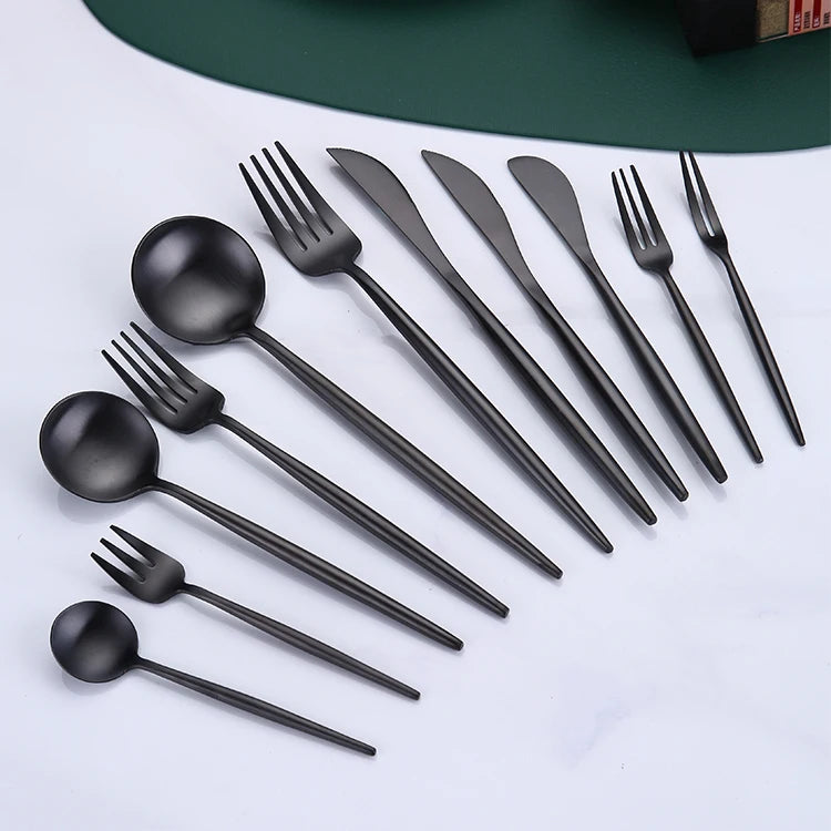 Bulk Stainless Steel Flatware Matt Black Spoon Fork Knife Wedding Event Cutlery Set