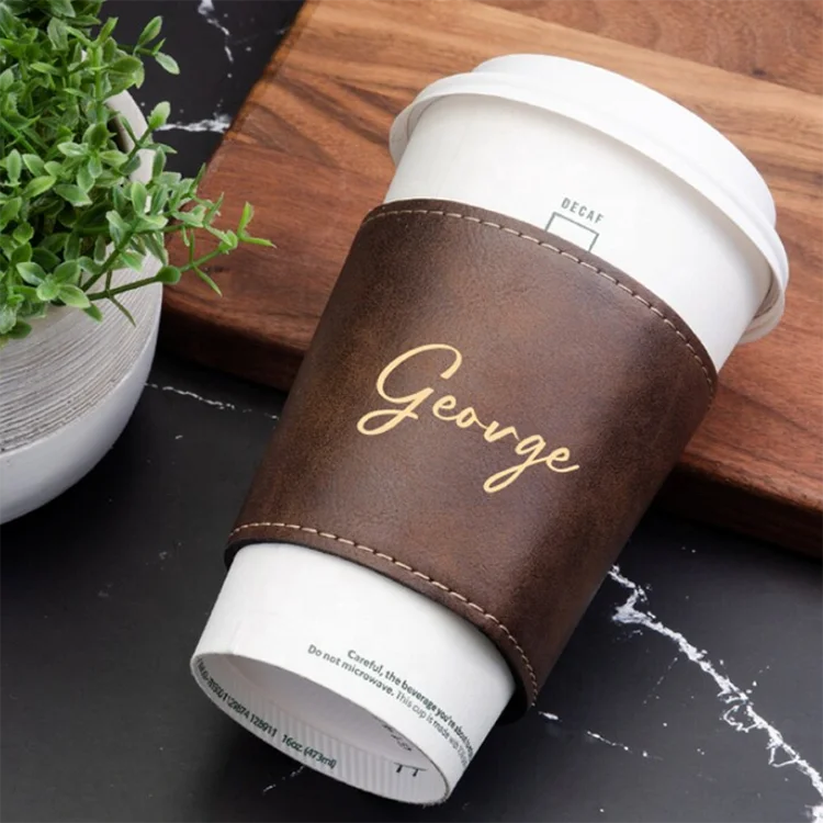 Reusable Personalized Coffee Bubble Tea Mug Sleeve Portable Custom Heat Insulated Drink Sleeve Leather Cup Holder