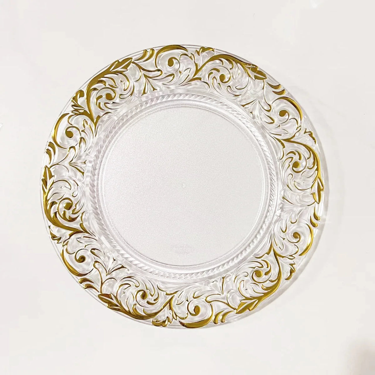 13 Inch Clear Round Charger Plastic Plates Gold Border Wedding Charger Plates for Wedding Party Table Decoration