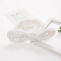White Soft Flannel Sequins Bow Headband Adjustable Elastic Hairband for Girls and Women for Spa Yoga Sports Shower