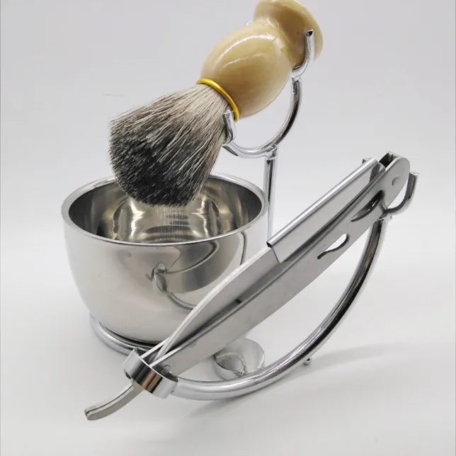 Mans Gift Set Shaving Brush Set Razor Stand Shave Soap Brush and Bowl Set Straight Razor&Brush Shave Set for Men Shaving