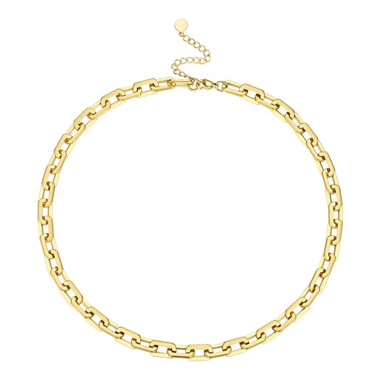 Latest 18K Gold Plated Stainless Steel Jewelry Square Oval Chain Necklace P203159