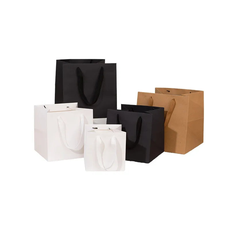 Luxury Black Custom Printed Logo Gift Paper Bags with Ribbon Handles for Shoes Clothes Jewelry Shopping and Gift Packaging