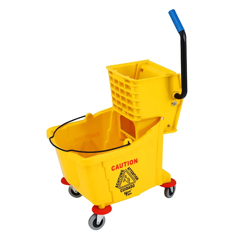 Hotel Floor Cleaning Trolley Housekeeping Commercial WaveBrake Side Pressure Bucket Wringer Scrubber System MegaBDM