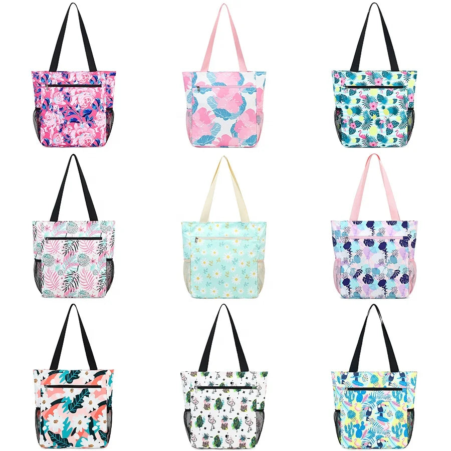 Floral Beach Bag Ladies Women's Tote Summer Tote Mesh Beach Tote Bag for Women Shopping Ladies Sea Bags Beach Custom logo