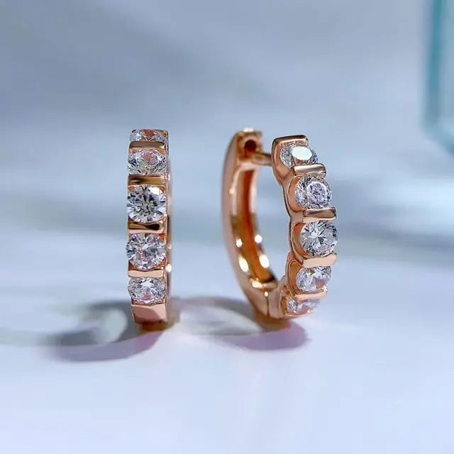 925 Sterling Silver Rose Gold Plated Cubic Zirconia Hinged Huggie Hoop Earrings