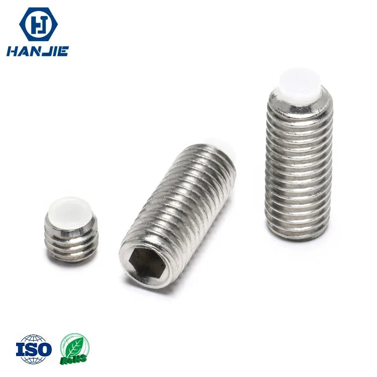 Professional Metric SS304 Hollow Grub Cylindrical Point Hex Socket Plastic Tip Dog Point Rust Resistant Set Screws