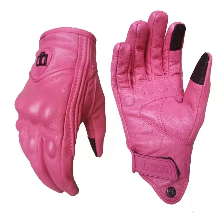 Sheep Skin Racing Motorbike Sport Riding Rider Glove Yellow Brown Leather Pink Motorcycle Gloves for Women