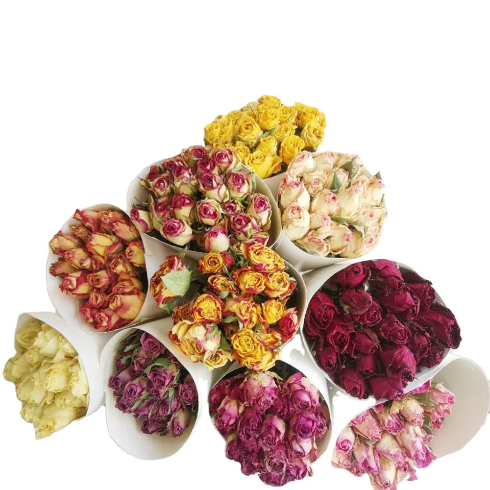 Hot Sale Gift Eco-Friendly Natural Dry Dried Flower Bouquet Rose for Wedding and Graduation Decoration
