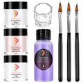 Acrylic Powder Monomer Liquid Set Kit with Nail Brush 3 Colors Nude Pink/Transparent/White Acrylic Powder for Nails Extension