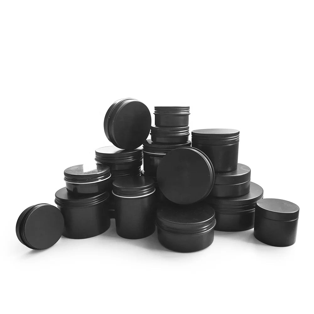 Factory Direct Custom logo Metal Aluminum Tin Black Candle Jar Soap Tea Tin Box 10ml 20ml 30ml 50ml 60ml 80ml 100ml 250ml