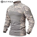 HanWild Men's Camouflage Printed Polyester/Cotton Long Sleeve Shirt-Quick Dry Breathable Smart Casual Stand Collar Custom Design